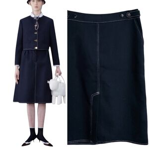 ANN TAYLOR Wool Navy A-Line Front Slit Textured Nautical Navy Blue Lined Skirt 8